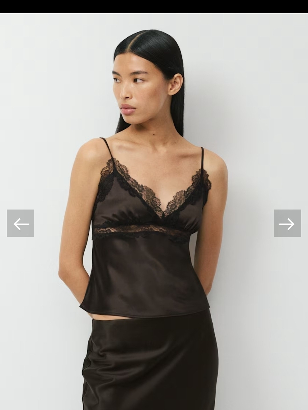 Aritzia Black Satin Lace-Trim Camisole